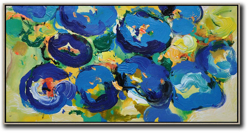 Extra Large 72" Acrylic Painting,Horizontal Palette Knife Contemporary Art Panoramic Canvas Painting,Large Oil Canvas Art,Blue,Yellow,Green.etc